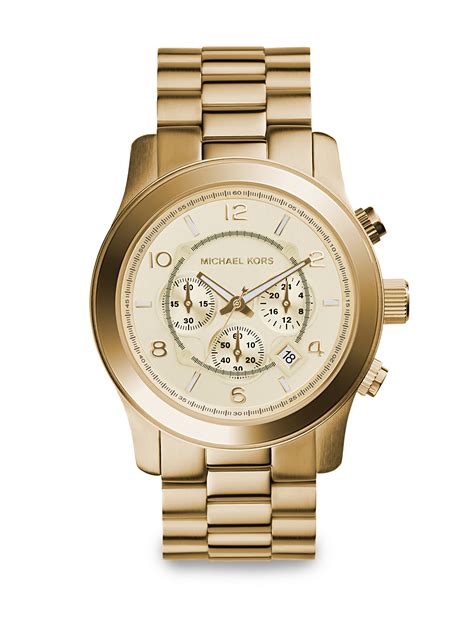 michael kors runway oversized gold tone chronograph watch|oversized runway white tone watch.